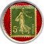 France 5 Centimes Type 2a. Green Stamp with Red Marked Text Background 1920 REPUBLIQUE FRANCAISE 5C POSTES coin obverse