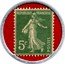 France 5 Centimes (Type 3. Green Stamp with Red Background) REPUBLIQUE FRANCAISE 5C POSTES coin obverse