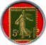 France 5 Centimes Type 3a. Green Stamp with Red Background 1920 REPUBLIQUE FRANCAISE 5C POSTES coin obverse