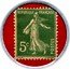France 5 Centimes Type 4b. Green Stamp with Red Background 1920 REPUBLIQUE FRANCAISE 5C POSTES coin obverse