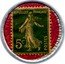 France 5 Centimes Type 5. Green Stamp with Pink Marked Text Background 1920 REPUBLIQUE FRANCAISE 5C POSTES coin obverse