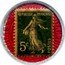France 5 Centimes Type 5. Green Stamp with Red Marked Text Background 1920 REPUBLIQUE FRANCAISE 5C POSTES coin obverse