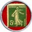 France 5 Centimes Type 6. Green Stamp with Red Background 1920 REPUBLIQUE FRANCAISE 5C POSTES coin obverse
