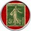 France 5 Centimes Type 6. Green Stamp with Red Text Background 1920 REPUBLIQUE FRANCAISE 5C POSTES coin obverse