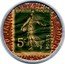 France 5 Centimes Type 7a. Green Stamp with Golden Background 1920 REPUBLIQUE FRANCAISE 5C POSTES coin obverse