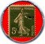 France 5 Centimes Type 8. Green Stamp with Vermilion Background 1920 REPUBLIQUE FRANCAISE 5C POSTES coin obverse