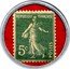 France 5 Centimes Type 8a. Green Stamp with Red Background 1920 REPUBLIQUE FRANCAISE 5C POSTES coin obverse