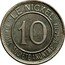 France 10 Centimes (New Caledonia) X# Tn2 SPECIMEN LE NICKEL ALL 25 75 10 SOCIÉTÉ ANONYME coin obverse
