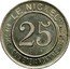 France 25 Centimes (New Caledonia) X# Tn3 SPECIMEN LE NICKEL ALL 25 75 25 SOCIÉTÉ ANONYME coin obverse
