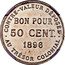 France 50 Centimes Reunion Essai 1896  KM# E1 CONTRE-VALEUR DEPOSÉE BON POUR 50 CENT 1896 AU TRÉSOR COLONIAL coin reverse