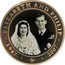 Cook Islands Dollar Wedding photo close up. Colored 2007 Proof KM# 1198 ELIZABETH AND PHILIP 1947 EP 2007 coin reverse