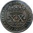 Brazil 20 Reis Joao V 1729 B KM# 143.2 IOANNES V D G P ET BRASIL REX XX 1729 coin obverse