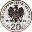 Poland 20 Zlotych 500th Anniversary of the Plock Province 1995 Proof Y# 288 RZECZPOSPOLITA POLSKA 19 95 MW ZŁ 20 ZŁ coin obverse