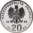 Poland 20 Zlotych Millennium of Gdansk 1996 Proof Y# 319 RZECZPOSPOLITA POLSKA MW 19 96 ZŁ 20 ZŁ coin obverse