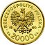 Poland 20000 Zlotych 10th Anniversary of Forming the Solidarity Trade Union 1990 Proof Y# 219 RZECZPOSPOLITA POLSKA 19 90 MW ZŁ 20000 ZŁ coin obverse