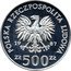 Poland 500 Zlotych XV Winter Olympic Games in Calgary 1987 MW Proof Y# 172 POLSKA RZECZYPOSPOLITA LUDOWA 19 87 MW ZŁ 500 ZŁ coin obverse